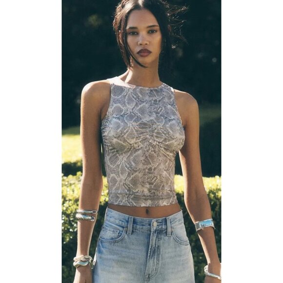 Good American Slinky Jersey Ruched Tank Top- Snakeskin Print, Size S NEW WITH TA - Picture 14 of 16